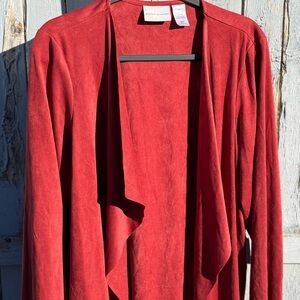 Alfred Dunner Suede Cardigan Jacket size 14 Large Open Front Blazer Rich Red